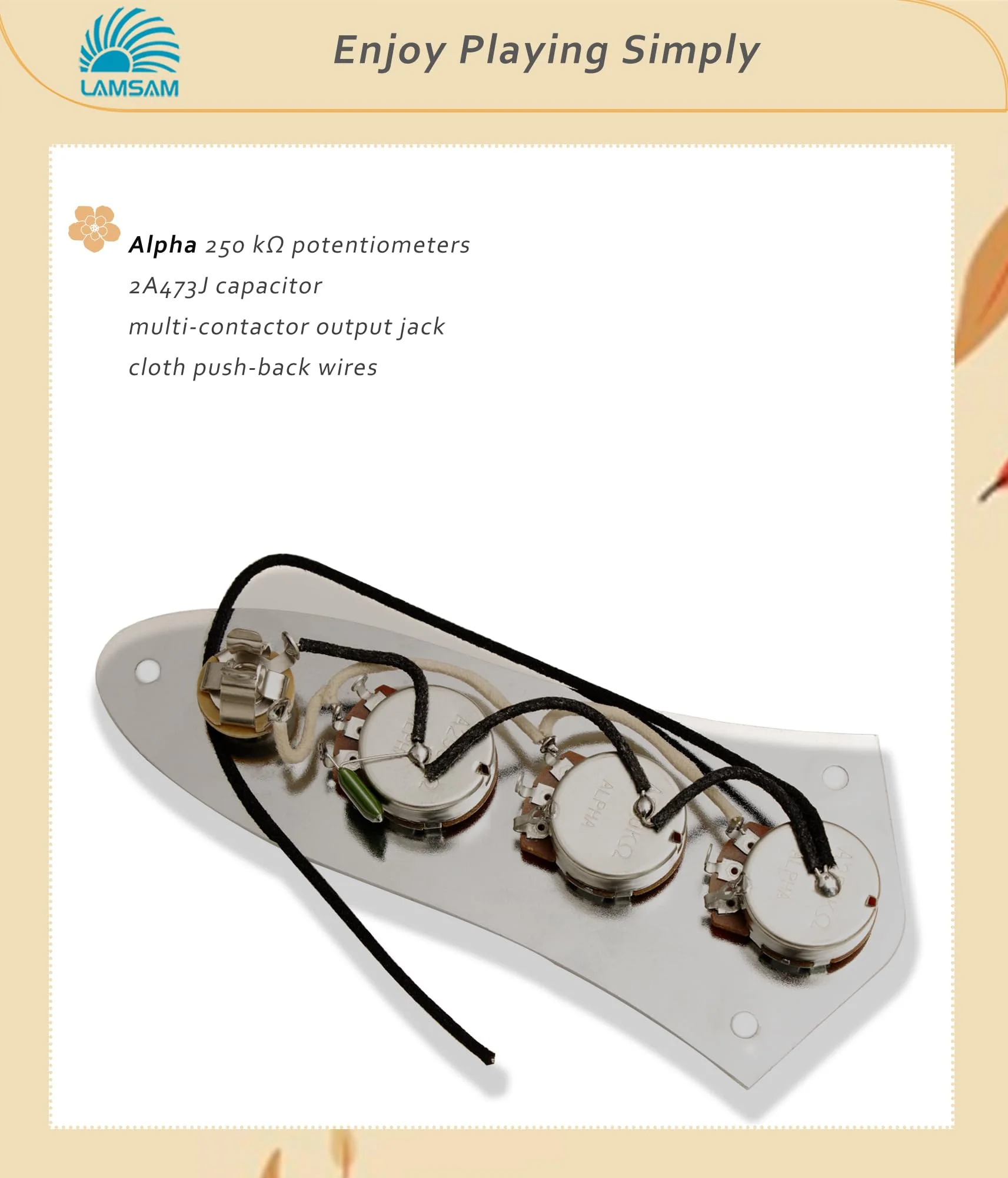 𝙋𝙧𝙚𝙬𝙞𝙧𝙚𝙙 𝘾𝙤𝙣𝙩𝙧𝙤𝙡 𝙋𝙡𝙖𝙩𝙚 for Jazz Bass Guitar, Loaded Guitar Control Board Wired with Alpha Potentiometers Full Contact Output Jack, As Luthier's Replacement Parts, Chrome-02 chrome/red - Image 3