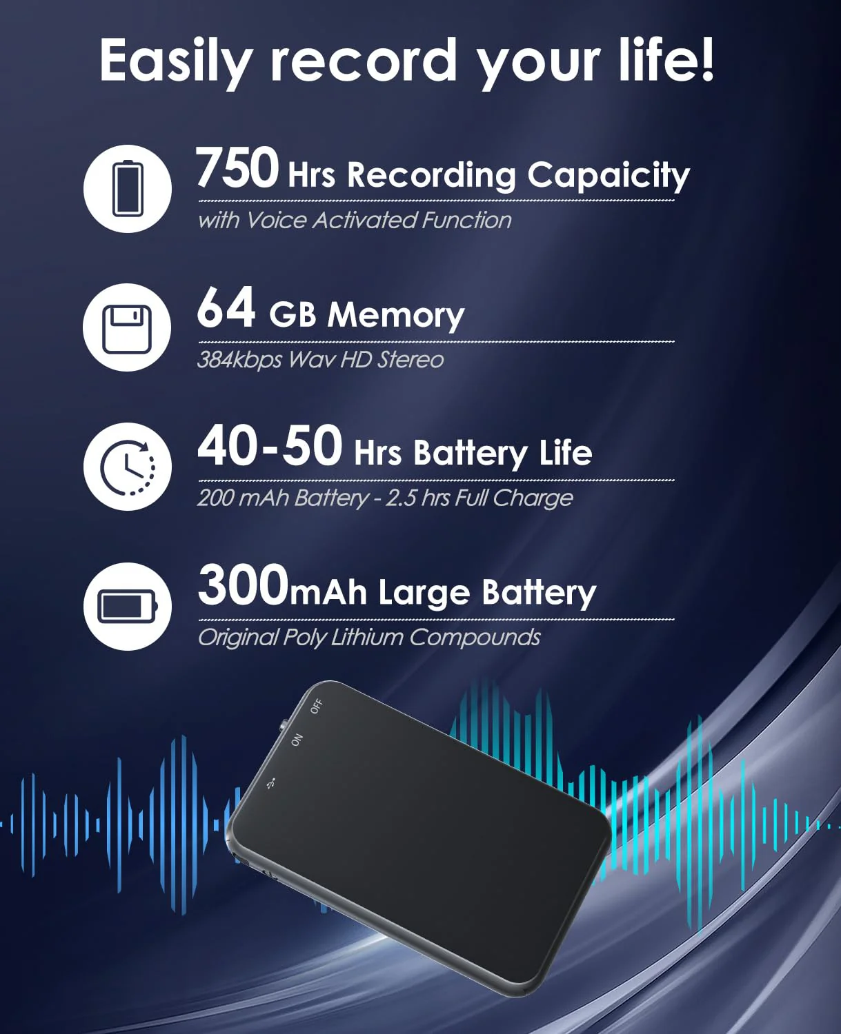 0.25IN Mini Portable 64GB Voice Recorder - Vormooi V15 Digital Voice Activated Recorder with Playback and AI Noise Reduction, 1536Kbps HiFi Audio Recorder Device for Lectures Meetings Classes - Image 2