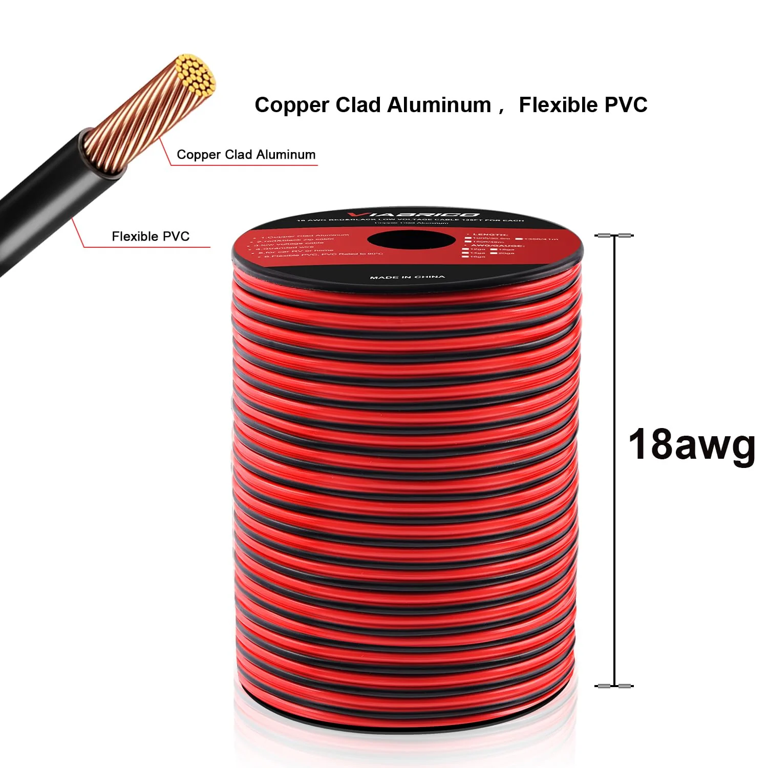 0.75 mm² 18 AWG Electric Wire Hook-up Cable Total 60 Metres [30 Metres Black and 30 Metres Red], Copper-Coated Aluminium Copper Cable, 12 V/24 V DC Cable 18AWG(0,75 mm²/30M)-PVC - Image 2