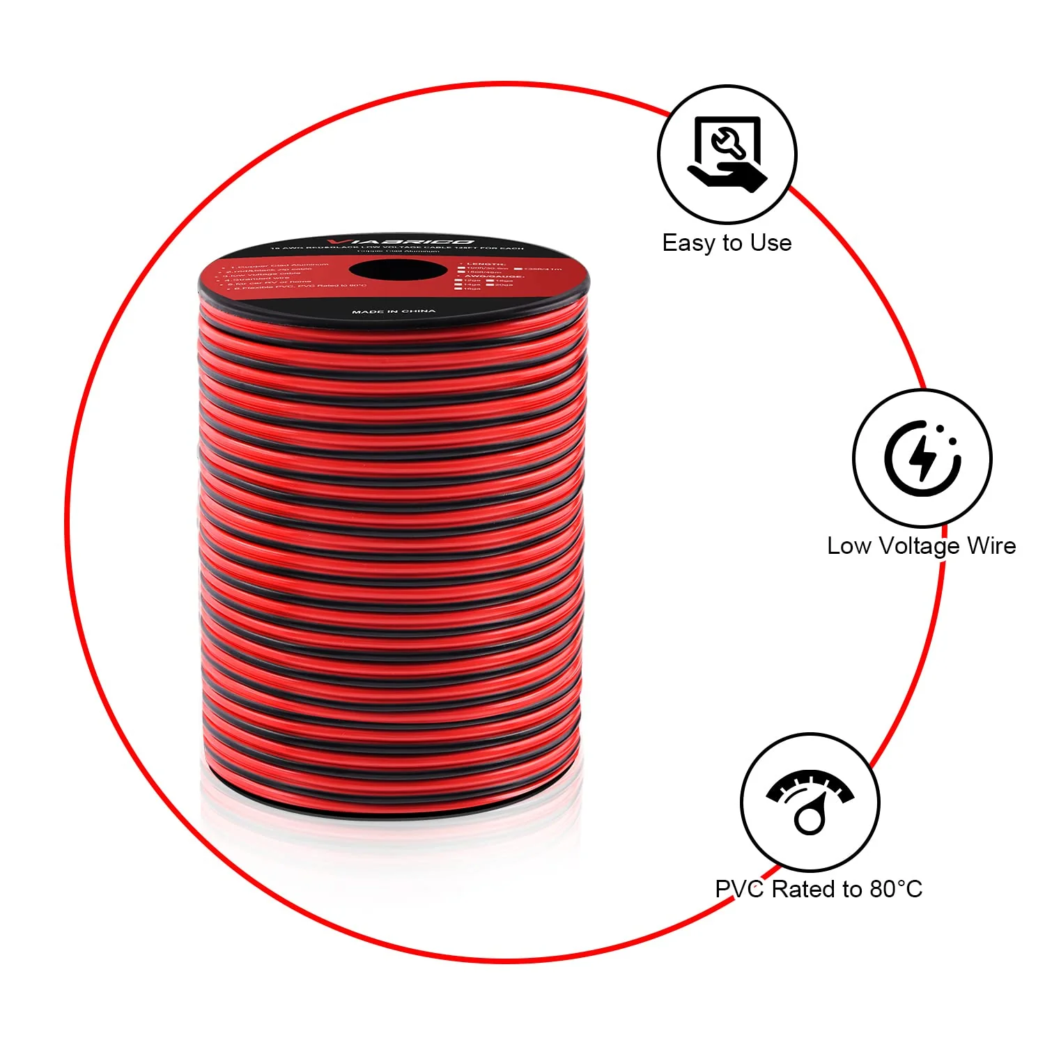 0.75 mm² 18 AWG Electric Wire Hook-up Cable Total 60 Metres [30 Metres Black and 30 Metres Red], Copper-Coated Aluminium Copper Cable, 12 V/24 V DC Cable 18AWG(0,75 mm²/30M)-PVC - Image 3