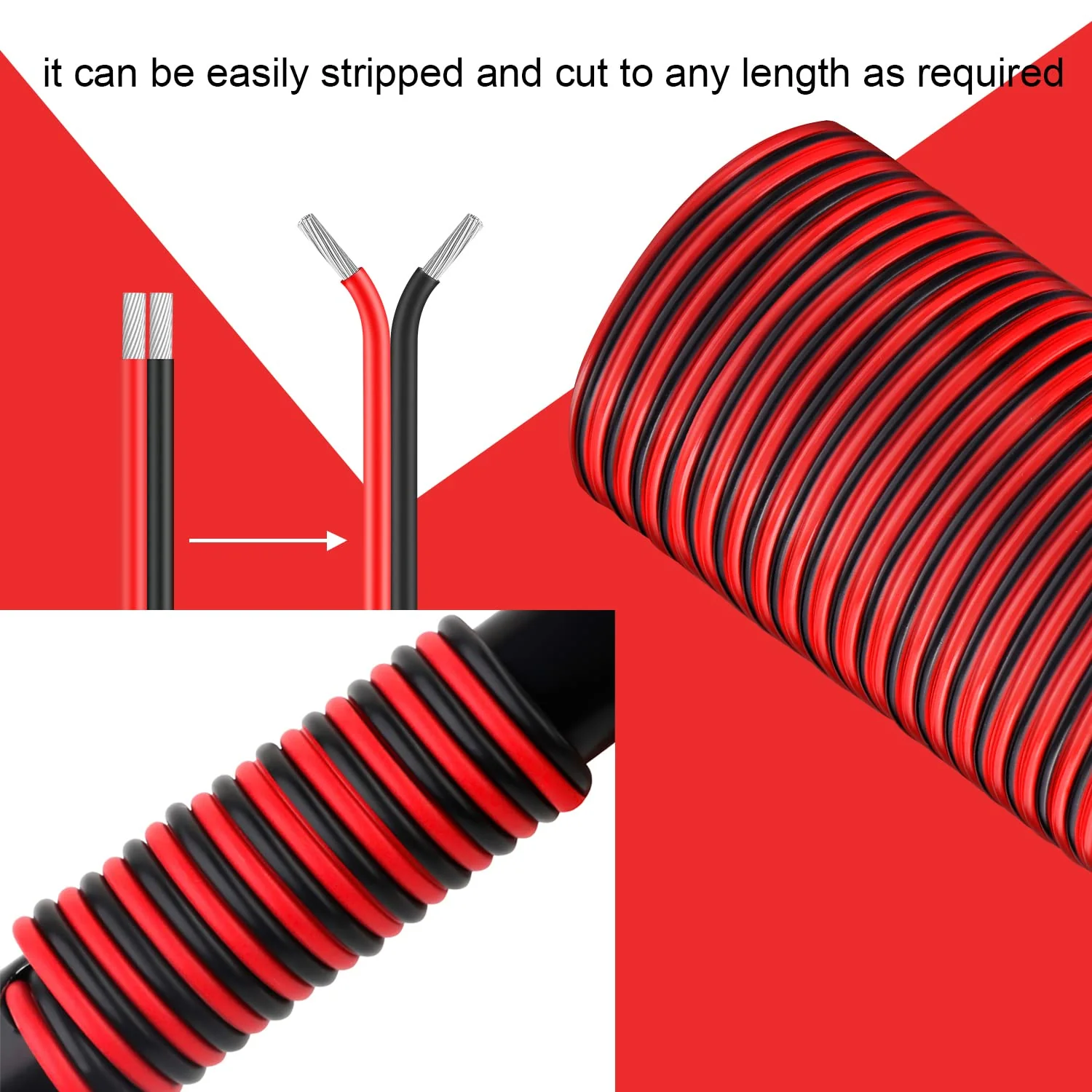 0.75 mm² 18 AWG Electric Wire Hook-up Cable Total 60 Metres [30 Metres Black and 30 Metres Red], Copper-Coated Aluminium Copper Cable, 12 V/24 V DC Cable 18AWG(0,75 mm²/30M)-PVC - Image 4