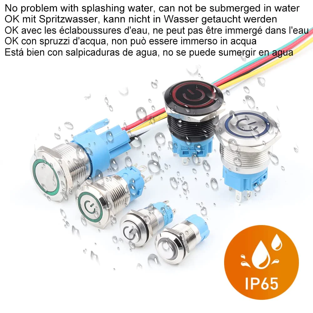 0.87 Inch/22mm Stainless Steel Momentary Push Button SPDT 110V-220V/3A LED 1NO1NC ON/Off Waterproof with Wire Socket Plug (Green LED) green /110-220V - Image 7