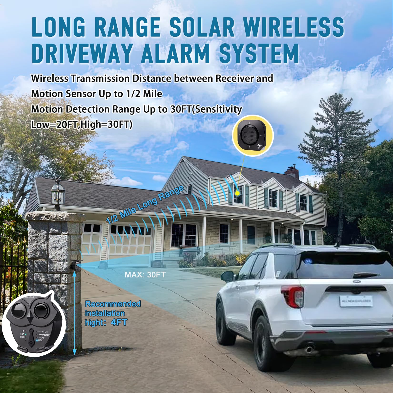 1/2 Mile Long Range Solar Wireless Driveway Alarm System IP65 Weatherproof Outdoor Motion Detectors&Sensor 120dB Siren Sound Light Security Alert System Monitor&Protect Outdoor/Indoor Property(1R1S) 1Receiver and 1Sensor - Image 2