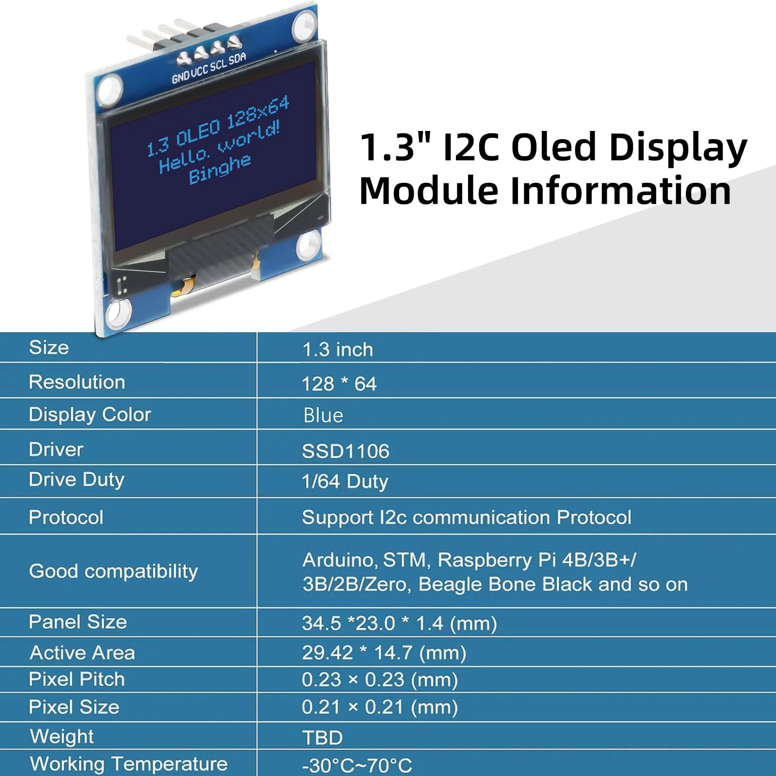 1.3 Inch OLED I2C Display Module Binghe 3 Pieces 1.3 Inch LED OLED Display I2C IIC OLED Display with 1106 Chip 128 x 64 Pixel I2C Screen Display Module with Blue Character Compatible with - Image 2