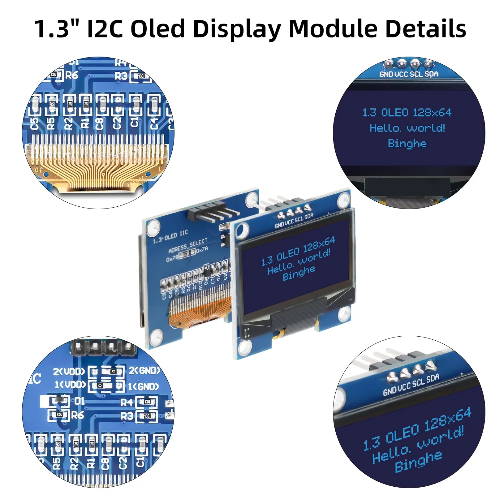 1.3 Inch OLED I2C Display Module Binghe 3 Pieces 1.3 Inch LED OLED Display I2C IIC OLED Display with 1106 Chip 128 x 64 Pixel I2C Screen Display Module with Blue Character Compatible with - Image 5
