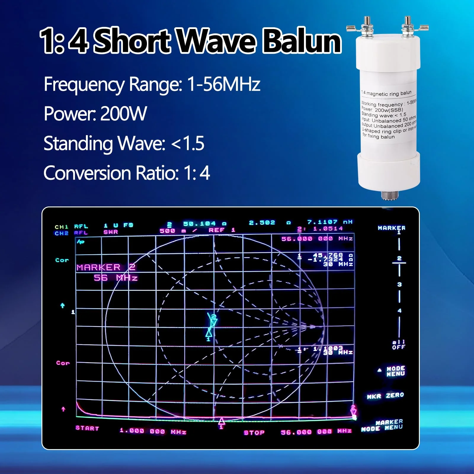 1:4 Balun Antenna 1-56MHz 200W HF Balun DIY Waterproof 50Ω‑200Ω for Winton Shortwave Antenna HAM Radio white 1:4 - Image 2