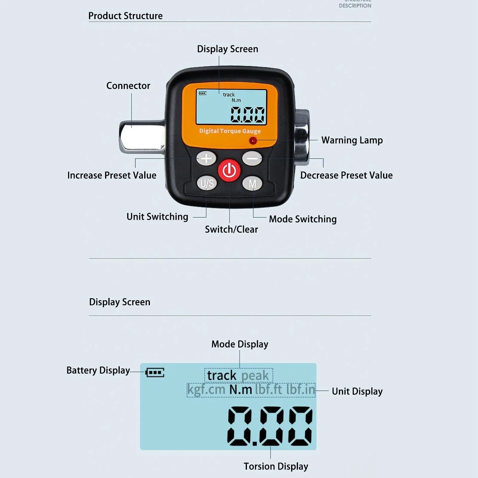 1/4" Drive Digital Torsion Meter 0.9-30Nm Torsion Meter Electronic Torsion Adapter Meter for Car Repair - Image 5