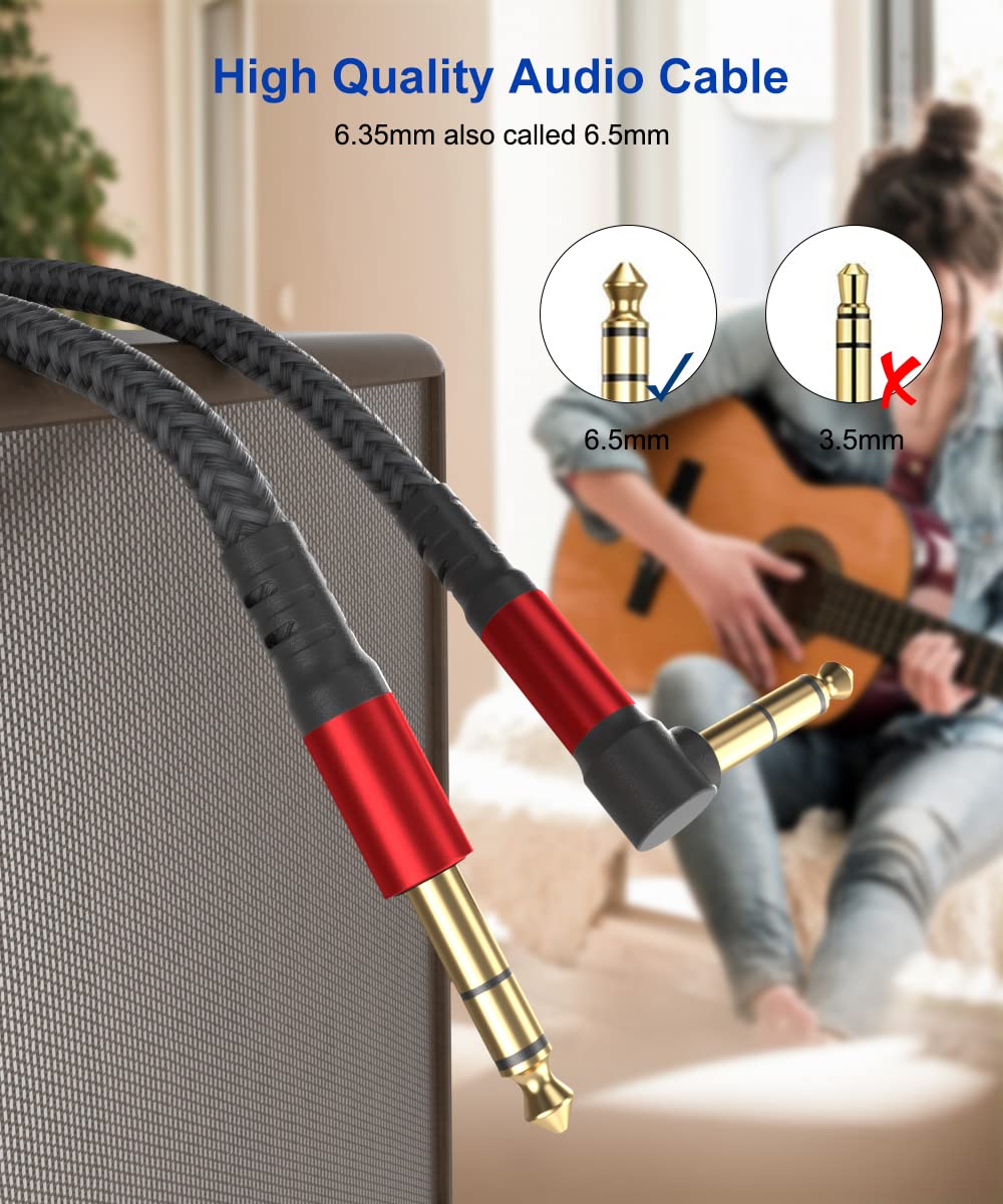 1/4 Inch Cable TRS Guitar Cable 10 ft 2-Pack, Instrument Cable Guitar AMP Cord Straight to Right Angle 6.35mm Male to Male Stereo Audio Cable for Electric Guitar, Bass, Amplifier, etc. 10 feet - Image 2