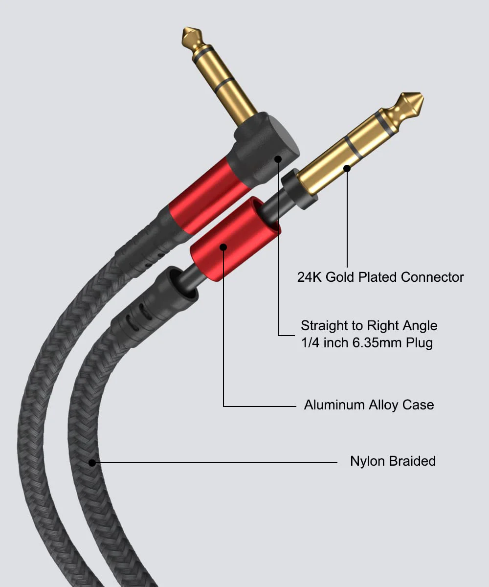 1/4 Inch Cable TRS Guitar Cable 10 ft 2-Pack, Instrument Cable Guitar AMP Cord Straight to Right Angle 6.35mm Male to Male Stereo Audio Cable for Electric Guitar, Bass, Amplifier, etc. 10 feet - Image 3