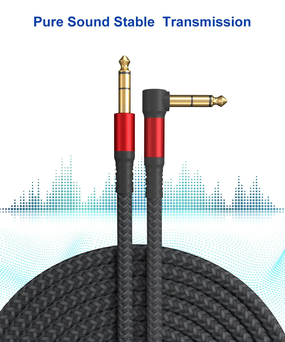 1/4 Inch Cable TRS Guitar Cable 10 ft 2-Pack, Instrument Cable Guitar AMP Cord Straight to Right Angle 6.35mm Male to Male Stereo Audio Cable for Electric Guitar, Bass, Amplifier, etc. 10 feet - Image 4