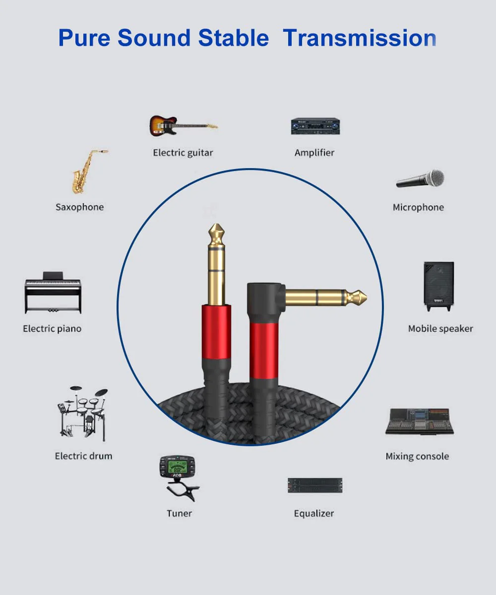 1/4 Inch Cable TRS Guitar Cable 10 ft 2-Pack, Instrument Cable Guitar AMP Cord Straight to Right Angle 6.35mm Male to Male Stereo Audio Cable for Electric Guitar, Bass, Amplifier, etc. 10 feet - Image 7