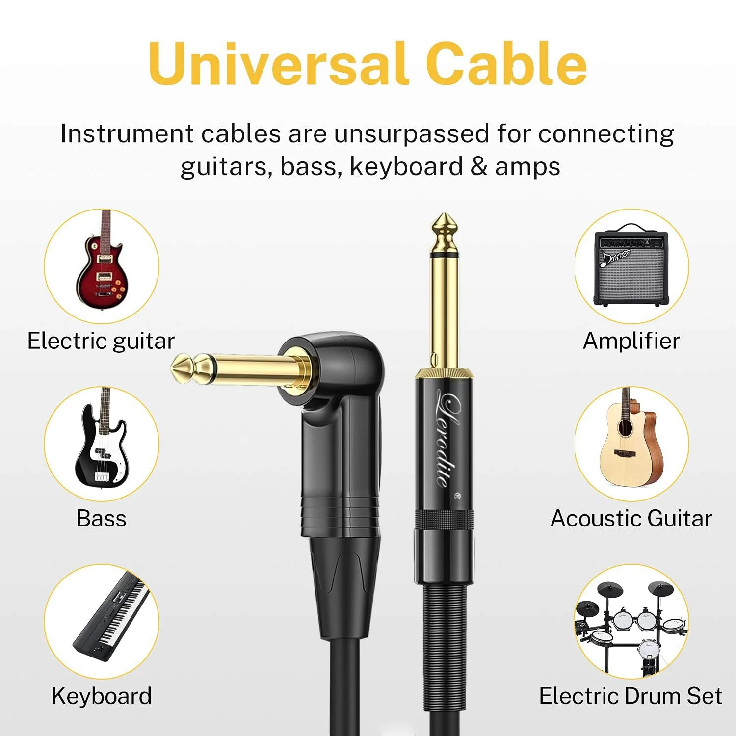 1/4 Inch TRS Instrument Cable 10 ft with Mute Plug Ends, Right Angle to Straight 6.35mm Silent Instrument Cable with no pop for Electric Guitar, Bass, Keyboard, Mixer, Amplifier, Speaker, Pro Audio - Image 2