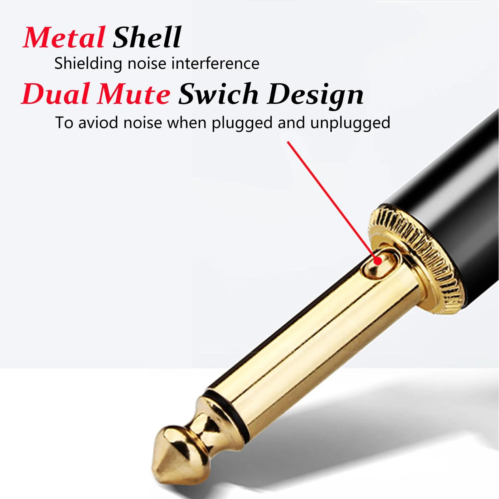 1/4 Inch TRS Instrument Cable 10 ft with Mute Plug Ends, Right Angle to Straight 6.35mm Silent Instrument Cable with no pop for Electric Guitar, Bass, Keyboard, Mixer, Amplifier, Speaker, Pro Audio - Image 3