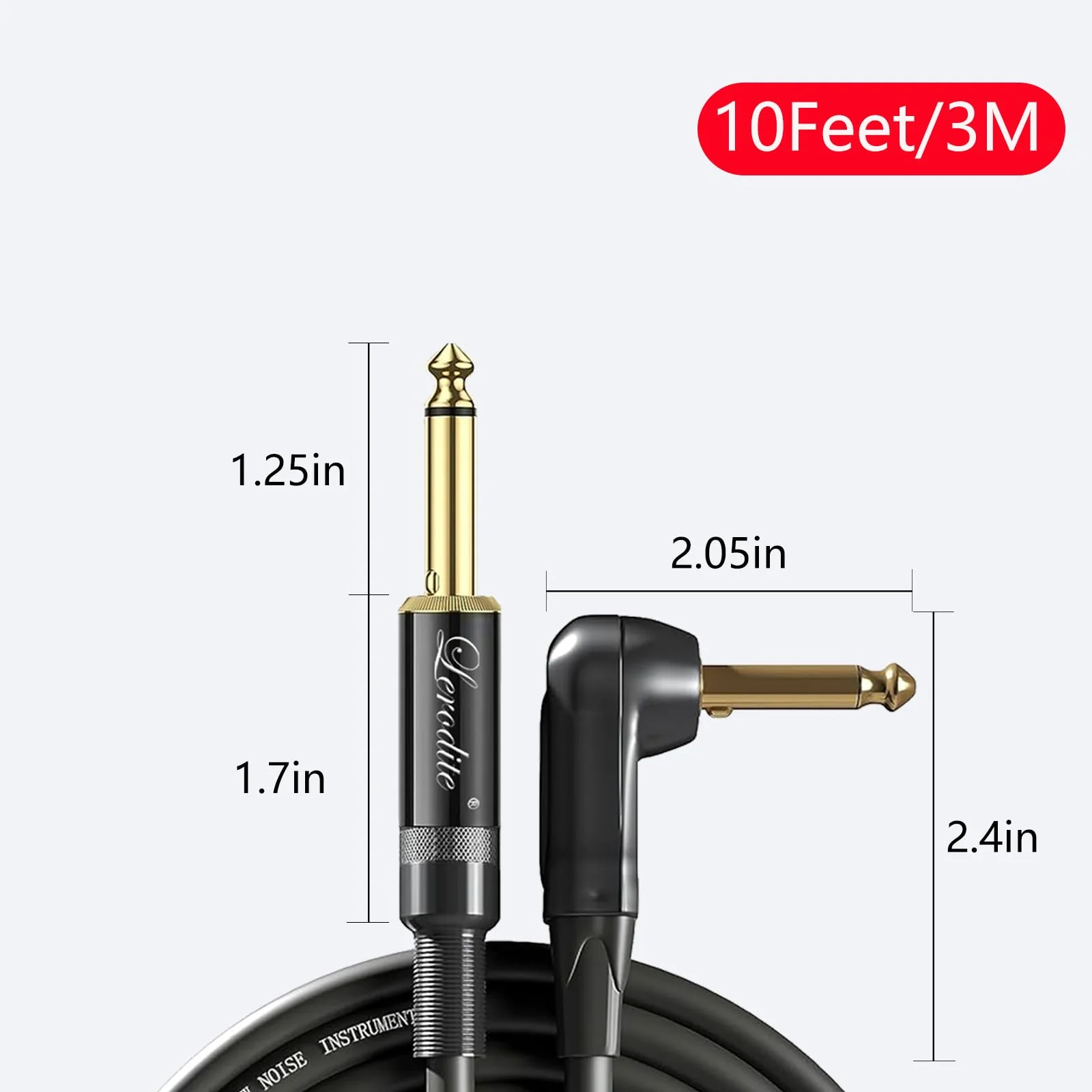 1/4 Inch TRS Instrument Cable 10 ft with Mute Plug Ends, Right Angle to Straight 6.35mm Silent Instrument Cable with no pop for Electric Guitar, Bass, Keyboard, Mixer, Amplifier, Speaker, Pro Audio - Image 4
