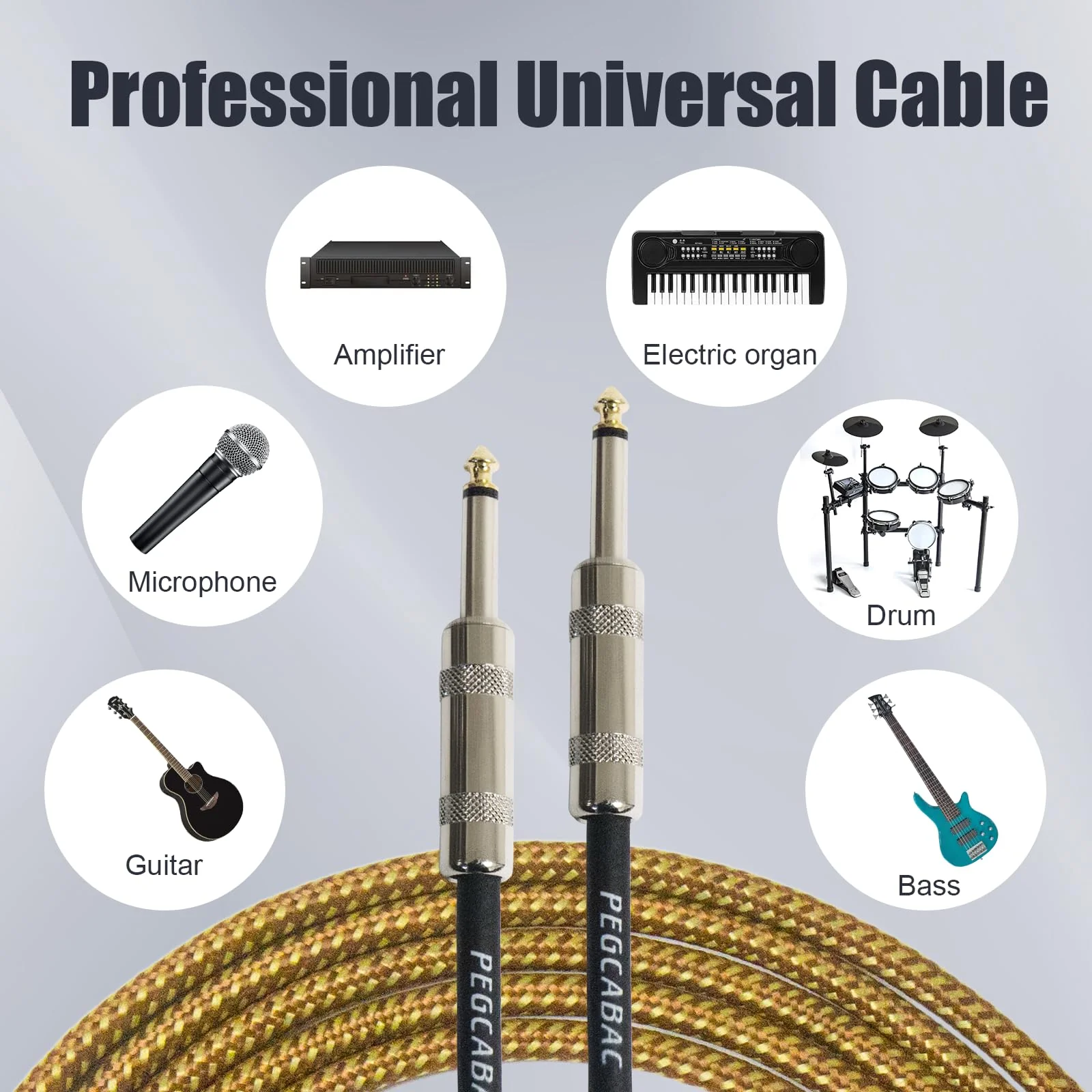 1/4 Inch TRS Instrument Cable 10ft 2-Pack,Straight 6.35mm Male Jack Stereo Audio Interconnect Cord for Electric Guitar,Bass,Keyboard,Mixer,Amplifier,Amp,Speaker,Equalizer - Image 2