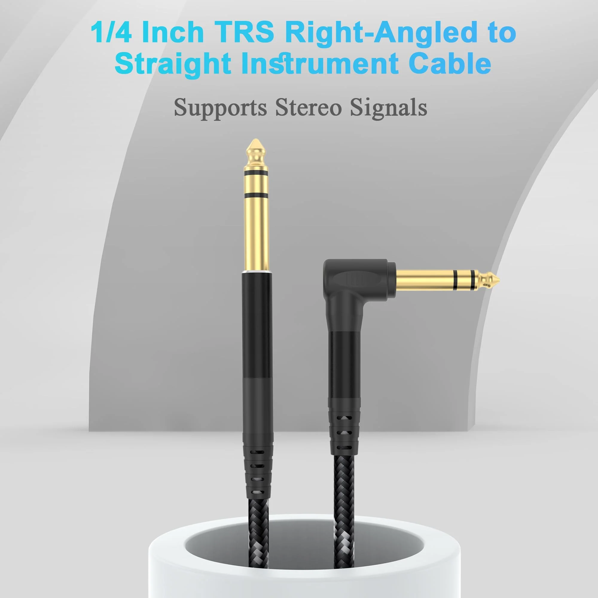 1/4 Inch TRS Instrument Cable 20ft 2-Pack, Right-Angled to Straight 6.35mm Guitar Bass AMP Cord, Stereo Audio Line for Electric Guitar, Bass, Keyboard, Mixer, Amplifier, Speaker 20 Feet 1/4 TRS Cable - Image 4