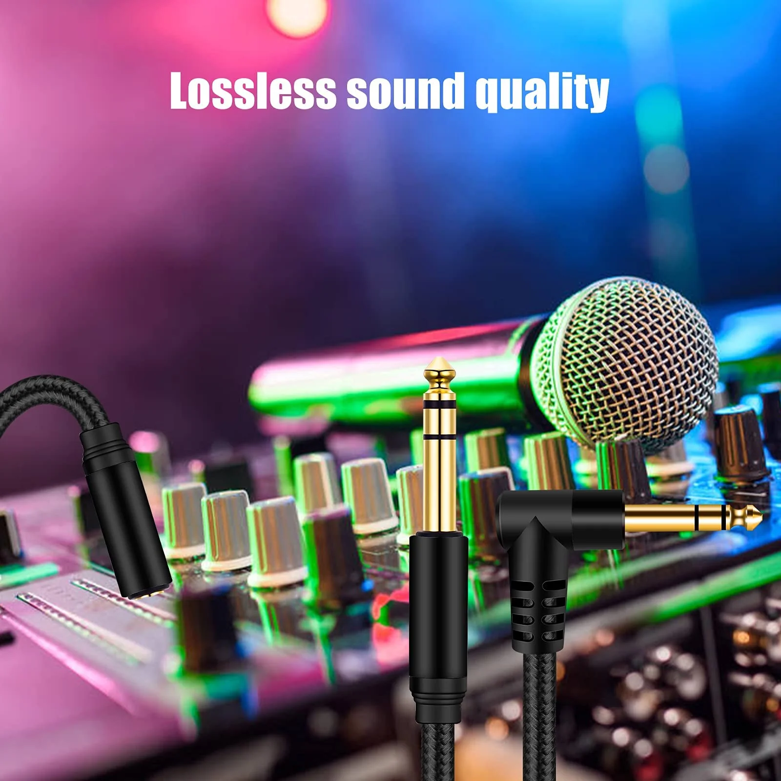 1/4 Inch TRS Instrument Cable 3Ft, 6.35mm TRS to 6.35mm TRS Stereo Audio Cable Male to Male Right-Angle-to-Straight for Electric Guitar, Bass, Keyboard,Mixer,Amplifier,Speaker,Equalizer... Black - Image 7