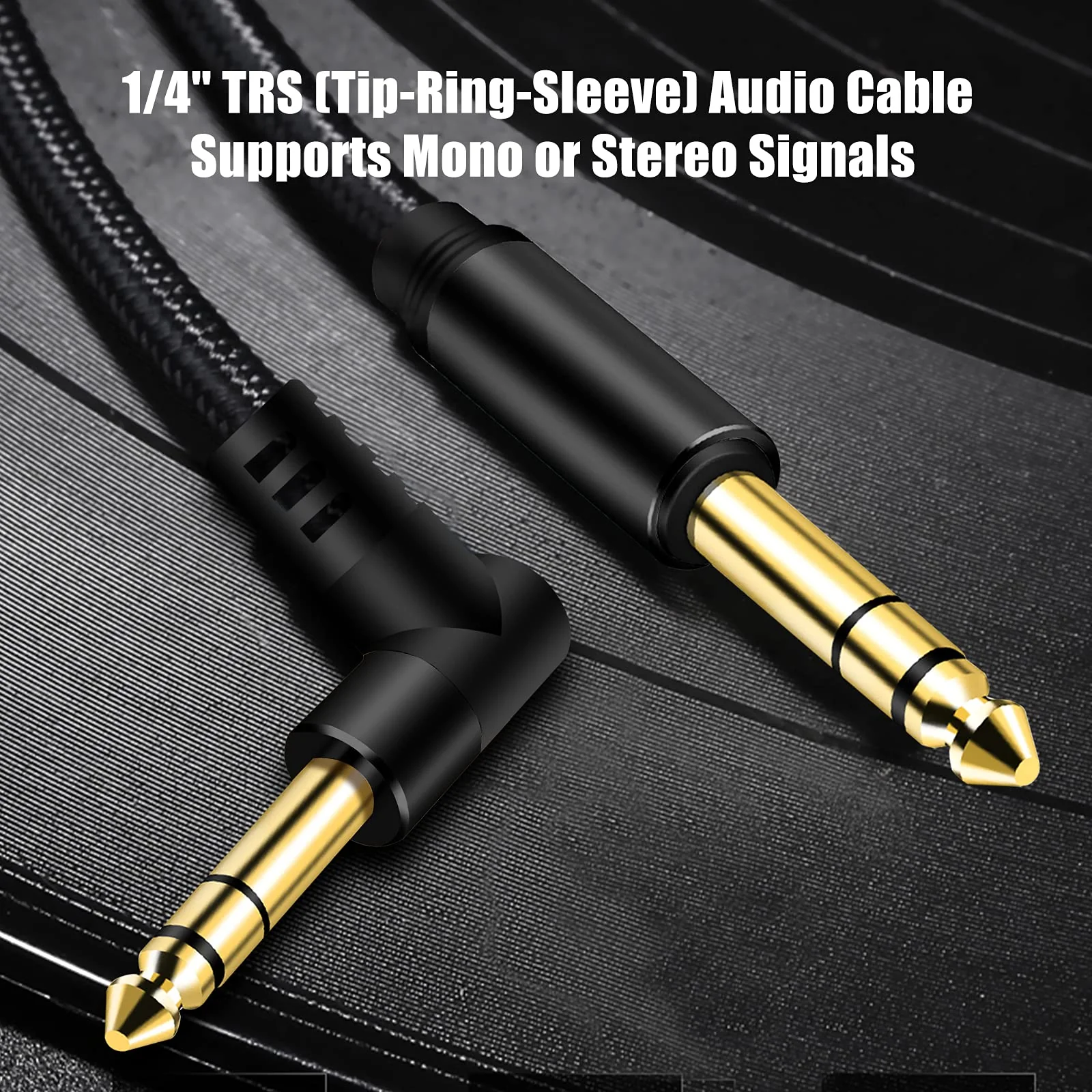 1/4 Inch TRS Instrument Cable 50Ft, 6.35mm TRS to 6.35mm TRS Stereo Audio Cable Male to Male Right-Angle-to-Straight for Electric Guitar, Bass, Keyboard,Mixer,Amplifier,Speaker,Equalizer... Black - Image 4