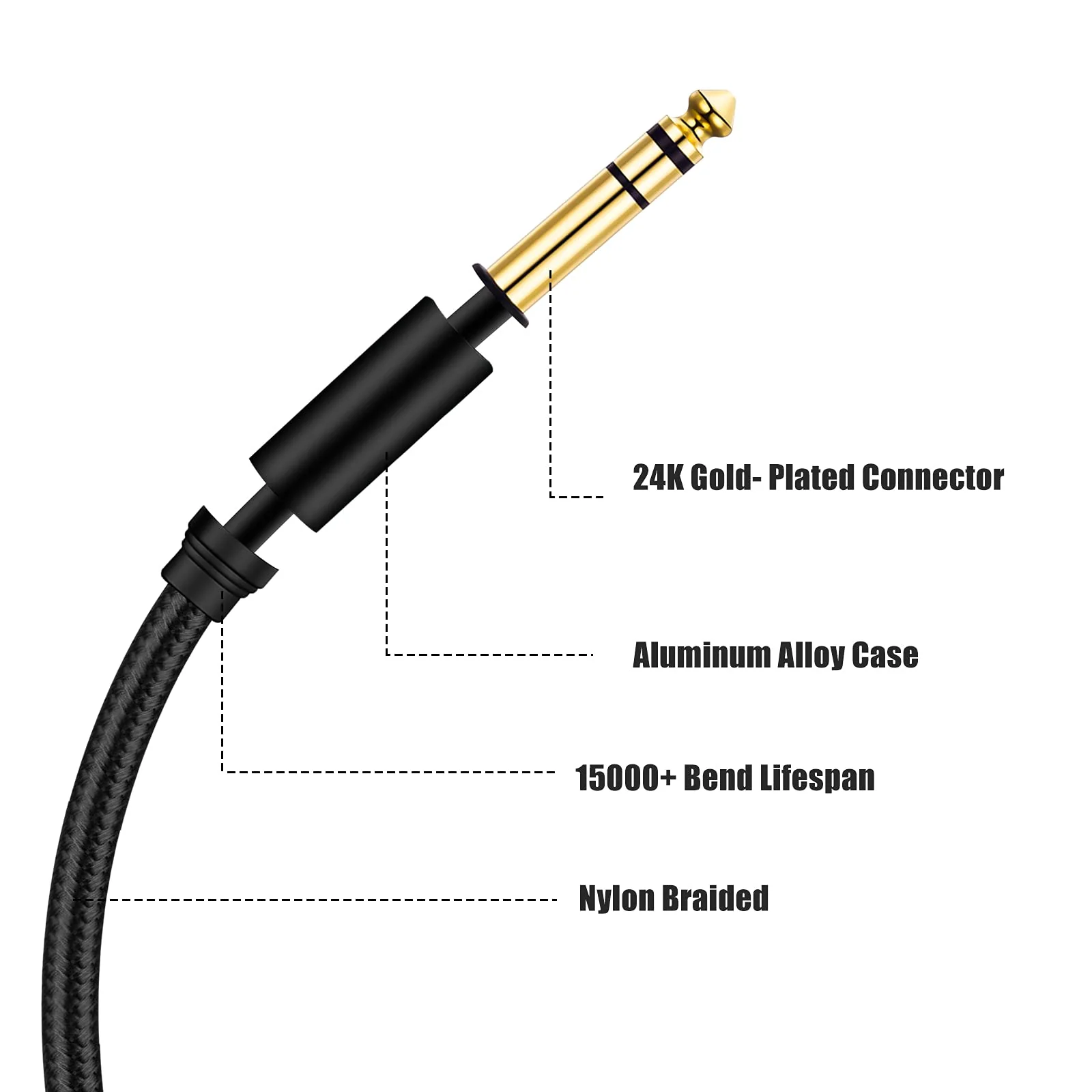 1/4 Inch TRS Instrument Cable 50Ft, 6.35mm TRS to 6.35mm TRS Stereo Audio Cable Male to Male Right-Angle-to-Straight for Electric Guitar, Bass, Keyboard,Mixer,Amplifier,Speaker,Equalizer... Black - Image 5