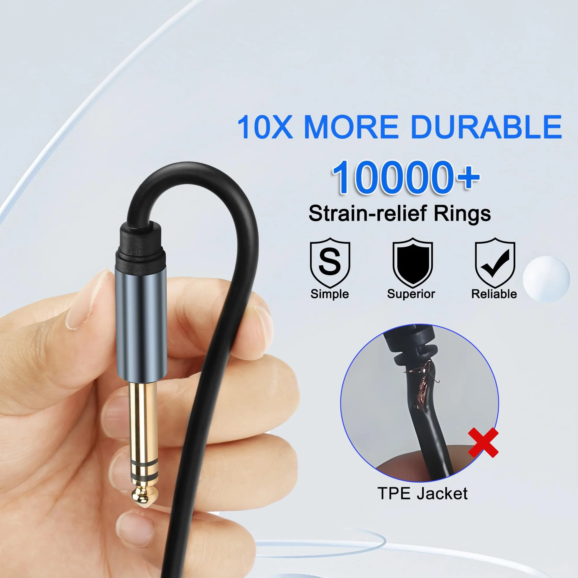 1/4 inch TRS Stereo Cable 6.35mm Male to 6.35mm Male TRS Stereo Audio Cable 0.98FT 1/4" Instrument Stereo Aux Jack Adapter Cable for Guitar Bass Amplifier 2pcs - Image 3