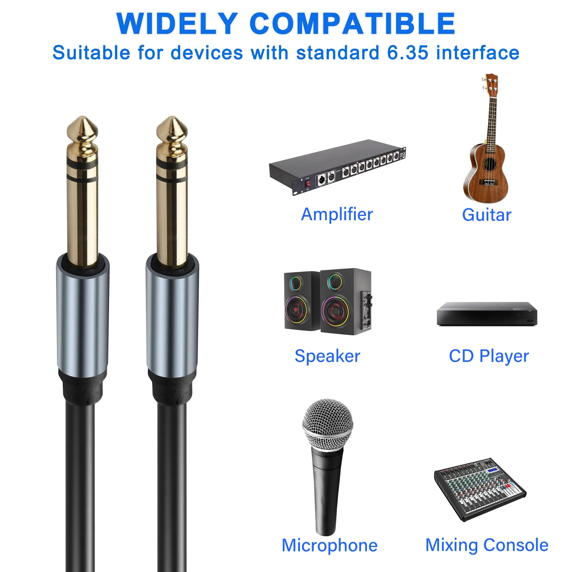1/4 inch TRS Stereo Cable 6.35mm Male to 6.35mm Male TRS Stereo Audio Cable 0.98FT 1/4" Instrument Stereo Aux Jack Adapter Cable for Guitar Bass Amplifier 2pcs - Image 6