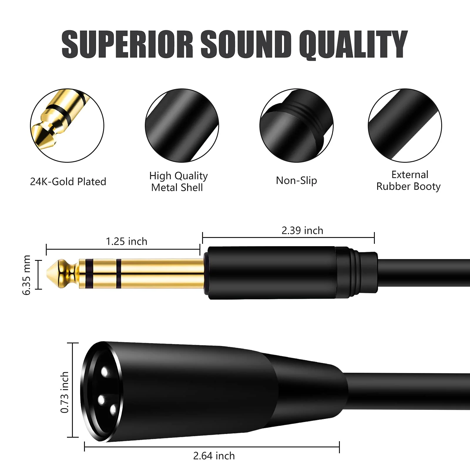 1/4 Inch TRS to XLR Cable 10Ft 2pack, 6.35mm Male to XLR 3 pin Male Balanced Cable,for Microphone, Audio Mixer, Speaker, Studio and More 10Ft-[2pack] - Image 3