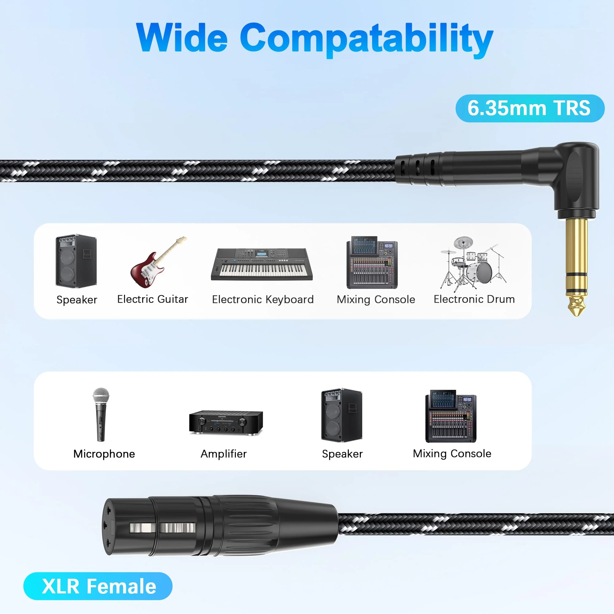 1/4 TRS Right Angle to XLR Female Audio Cable, 10ft 3-pin XLR Female Professional-Grade Balanced Audio Connection for Mixer, Amplifier, Microphone, Studio Equipment 10 Feet 1/4 TRS - Image 6