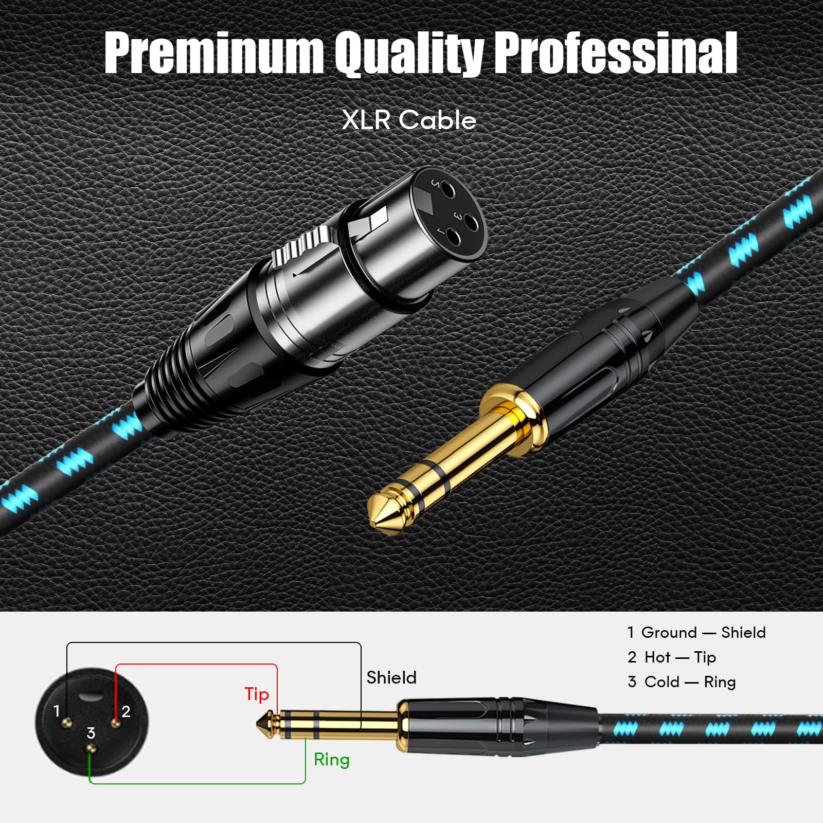 1/4" TRS to XLR Female Cable Adapter Balanced, 10FT Stereo Quarter Inch TRS to XLR Microphone Cable, Nylon Braided, OFC Shielded, Two Color, for Mic/Speaker/Mixer - 2Pack - Image 2