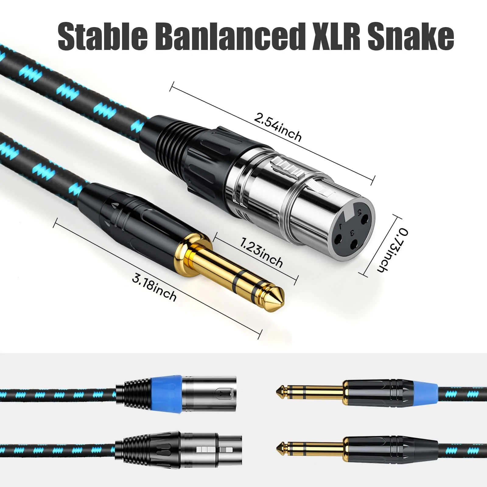 1/4" TRS to XLR Female Cable Adapter Balanced, 10FT Stereo Quarter Inch TRS to XLR Microphone Cable, Nylon Braided, OFC Shielded, Two Color, for Mic/Speaker/Mixer - 2Pack - Image 4
