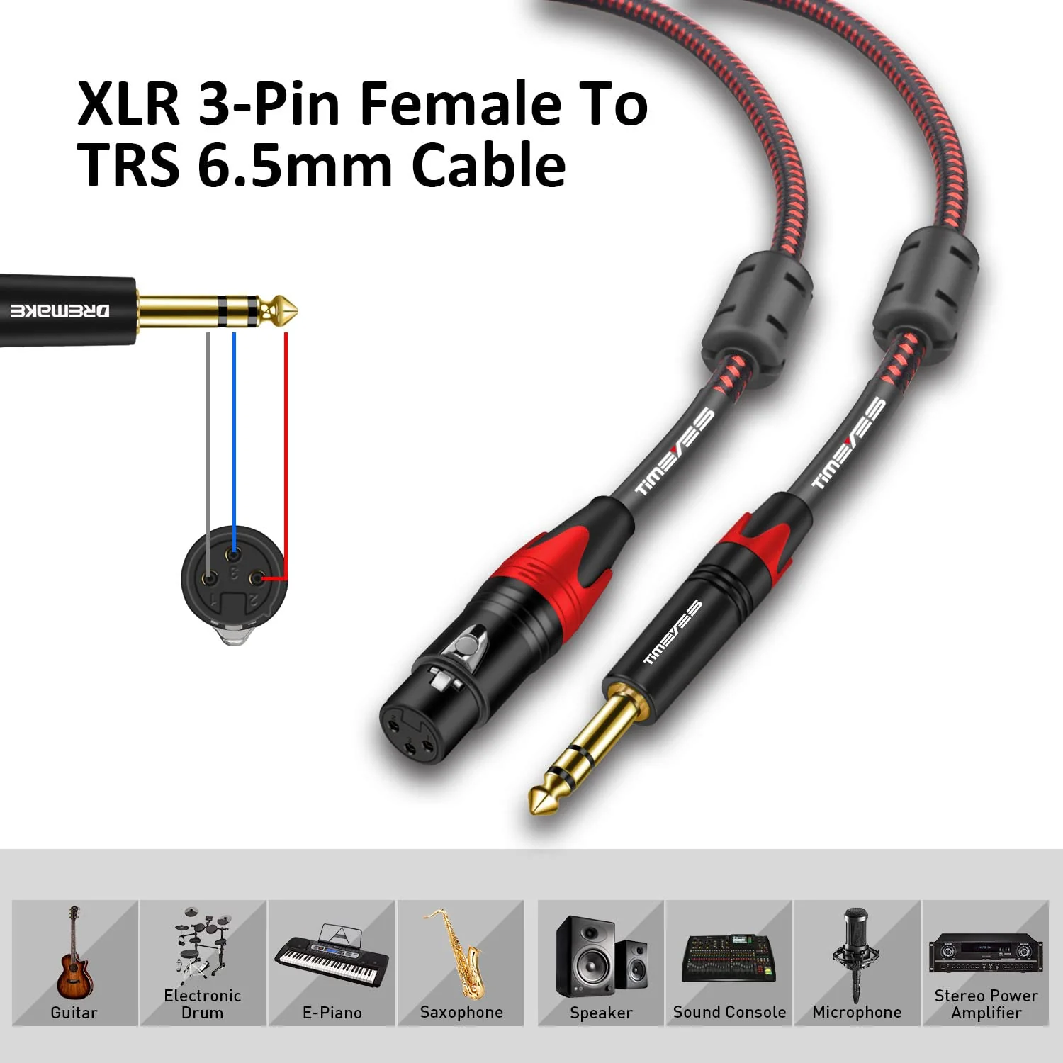 1/4'' TRS to XLR Female Cord 15M, 6.5mm to XLR 3-Pin Female Microphone Cable, XLR to 6.35mm TRS Jack Stereo Instrument Cord, Balanced Quarter Inch TRS to XLR Plug Mic Cable 6.5mm to XLR 50FT 15M/50FT - Image 6