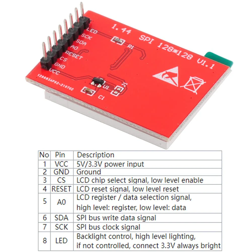 1.44" inch TFT LCD Display Screen Module 3.3V RGB 65K 128x128 4-Wire SPI ST - 7735S for Arduino 2560 ESP32 Development Board (Pack of 2) Pack of 2 - Image 3