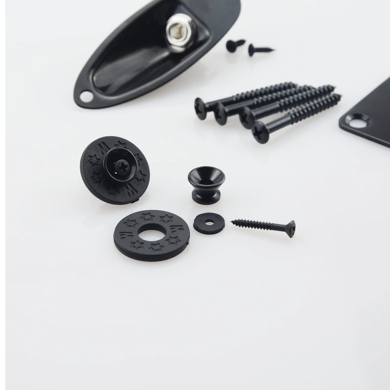 1/4"(6.35mm) Black Oval Guitar Input Output Jack Plate Socket,Guitar Neck Joint Ferrules Bushings with Screws for Fender Strat Tele Guitar or Bass,2PC Guitar Strap Buttons with Strap Blocks - Image 7