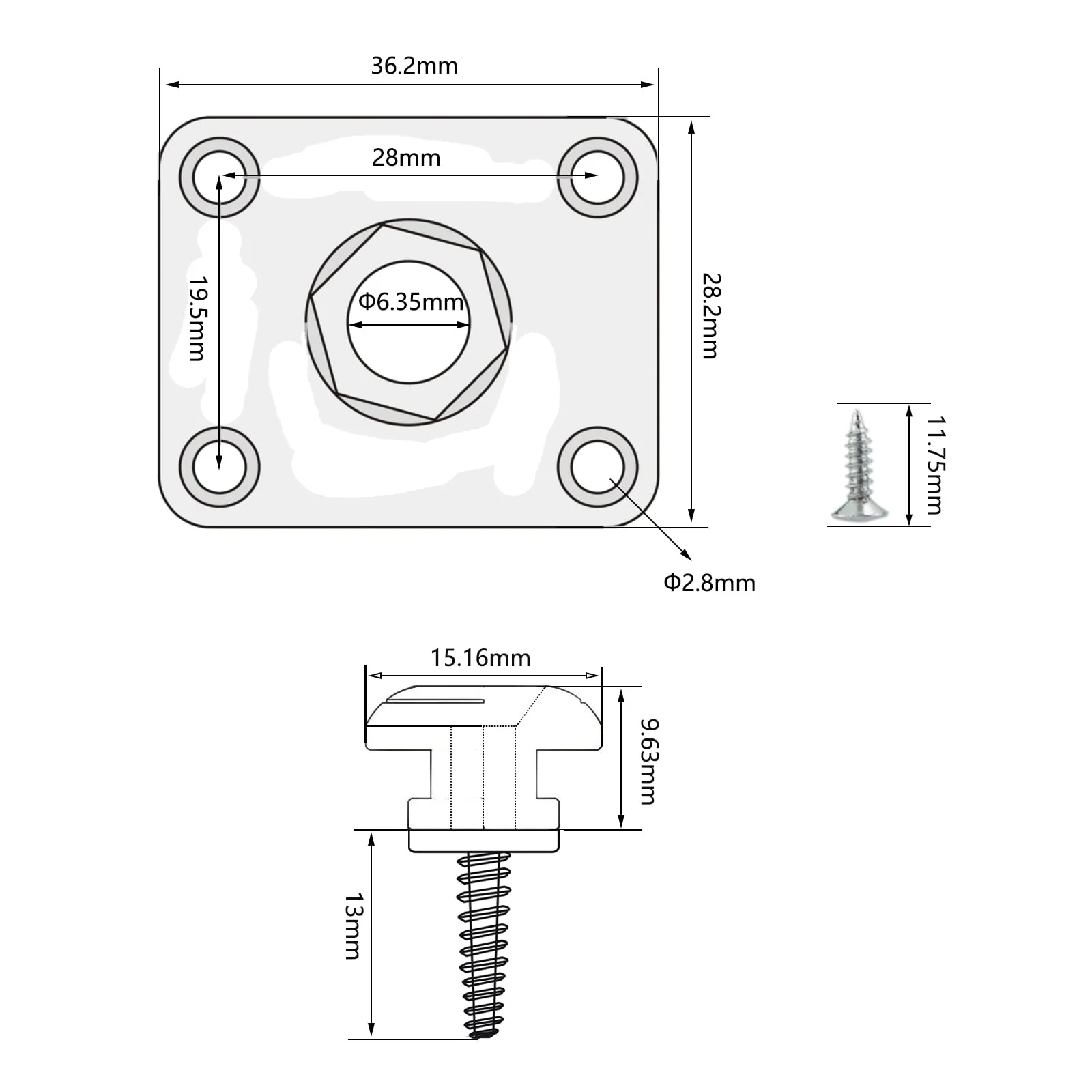 1/4"(6.35mm) Silver Guitar Input Jack Output Plate Jackplate Socket for LP Les Paul Style Electric Guitar,2 PCS Guitar Strap Buttons with Strap Blocks Square Style - Image 2