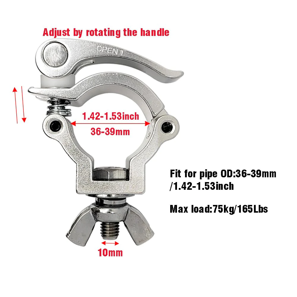 1.5" Quick Release Stage Lighting Clamp Aluminum Alloy Heavy Duty 165lbs DJ Light Pipe Clamps Fit Pipe OD 36-39mm - Image 2