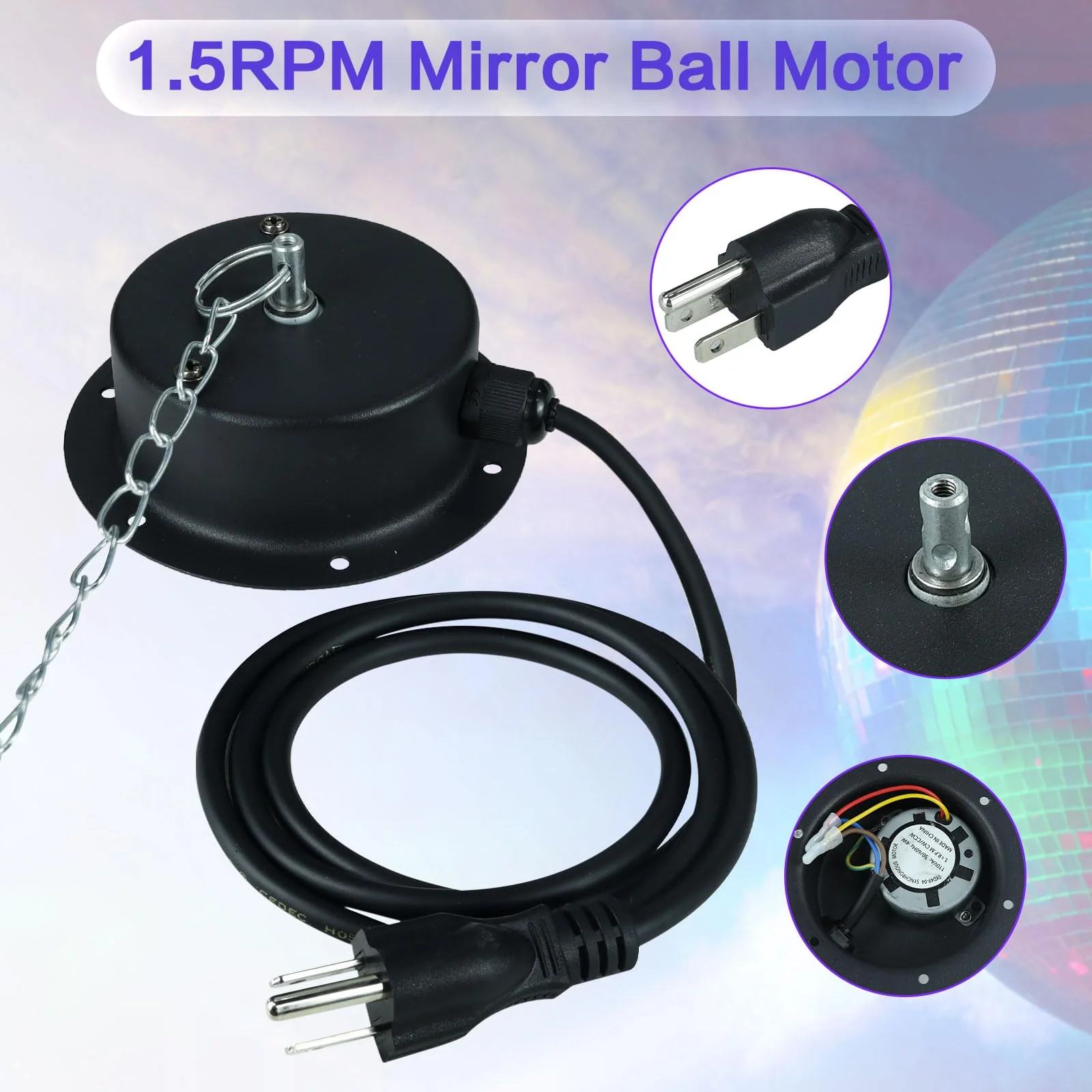 1.5 RPM Speed Disco Ball Motor Heavy Duty Mirror Ball Electric Slow Motor Rotator Supports 4'' - 16'' Mirror Balls for Dj，Family party,Bands,Christm,Party 1.5 RPM Motor - Image 3