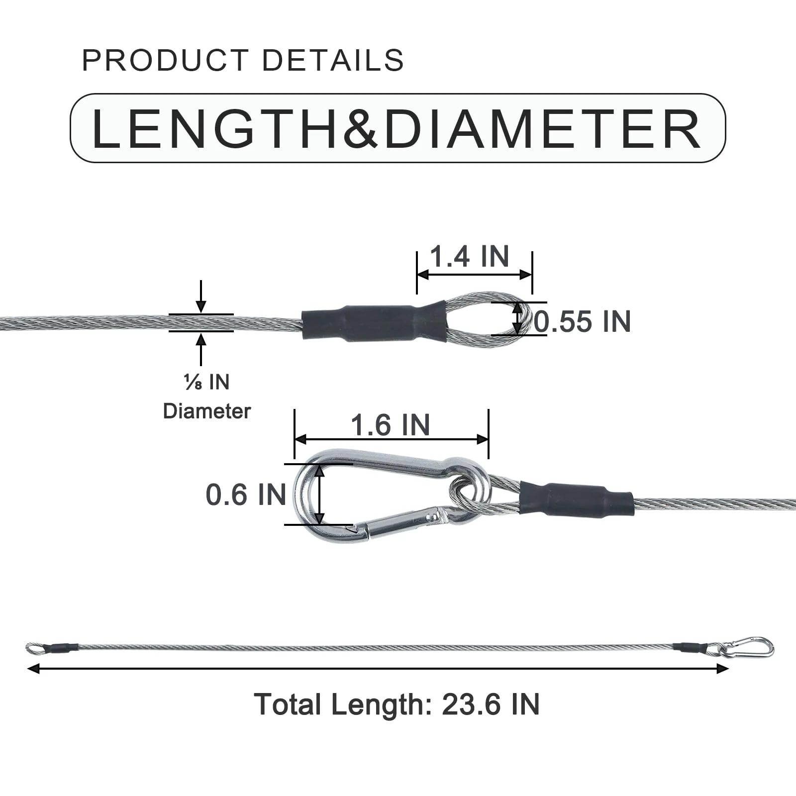1/8" Stage Light Cables 20 Pack, 2ft Safety Cables with Carabiner Lock for DJ Light Equipments, Stainless Steel Wire Ropes, 120lb Load Capacity 1/8" dia 20pcs - Image 2