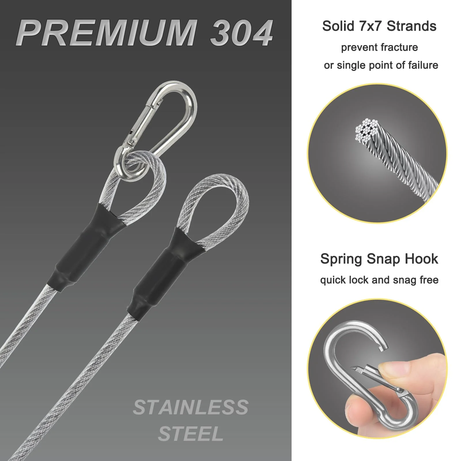 1/8" Stage Light Cables 20 Pack, 2ft Safety Cables with Carabiner Lock for DJ Light Equipments, Stainless Steel Wire Ropes, 120lb Load Capacity 1/8" dia 20pcs - Image 5