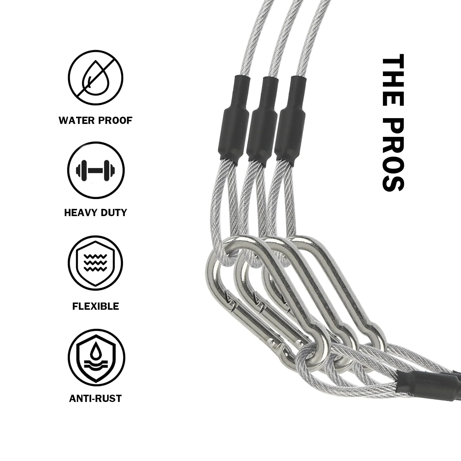 1/8" Stage Light Cables 20 Pack, 2ft Safety Cables with Carabiner Lock for DJ Light Equipments, Stainless Steel Wire Ropes, 120lb Load Capacity 1/8" dia 20pcs - Image 6