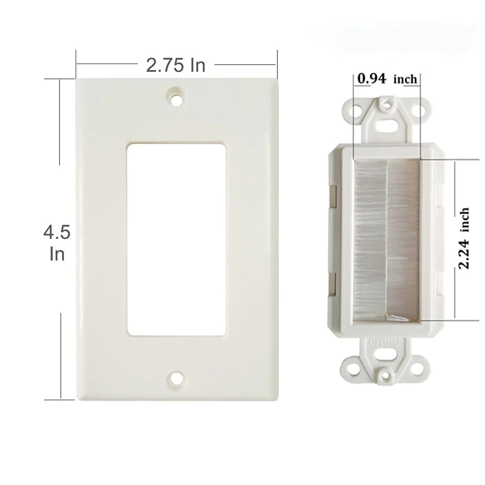 1 Gang Brush Wall Plate Decora Style White Brush Wall for Passing Through Speaker Wires/Coaxial/HDMI/Network/Phone/Audio/Video Cables, Pack of 12, White, 24 Screws Included - Image 2