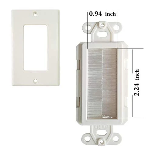 1 Gang Brush Wall Plate Decora Style White Brush Wall for Passing Through Speaker Wires/Coaxial/HDMI/Network/Phone/Audio/Video Cables, Pack of 12, White, 24 Screws Included - Image 3