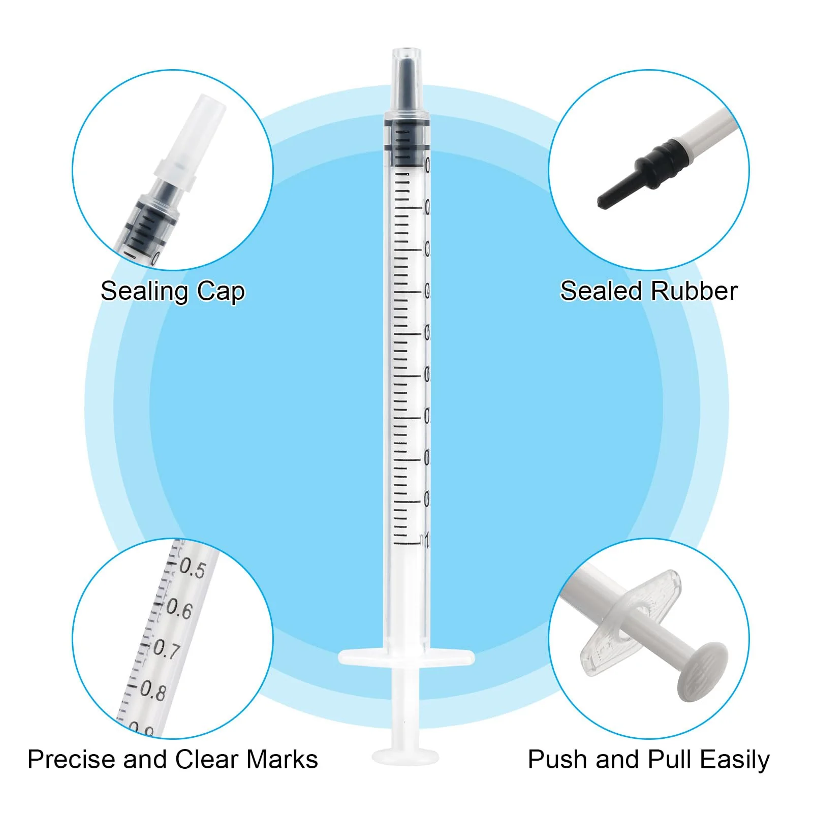 1 ml Syringe, Pack of 20 Reusable Colostrum Syringe, Dosing Syringe Without Needle with Caps, Food Syringe for Small Pet Feeding, Liquid Measure Syringes, Laboratory, Industry 1 ml, 20 pieces - Image 3