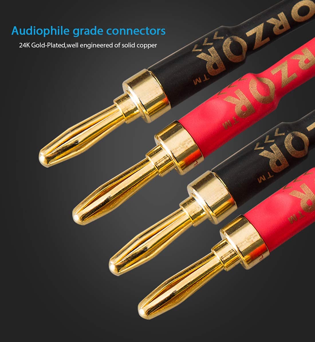 1 Pack 10AWG Speaker Cable,with Gold Plated Banana Plug, Oxygen Free Copper (1 Pack（3.3FT）) 1 pack（3.3FT） - Image 3