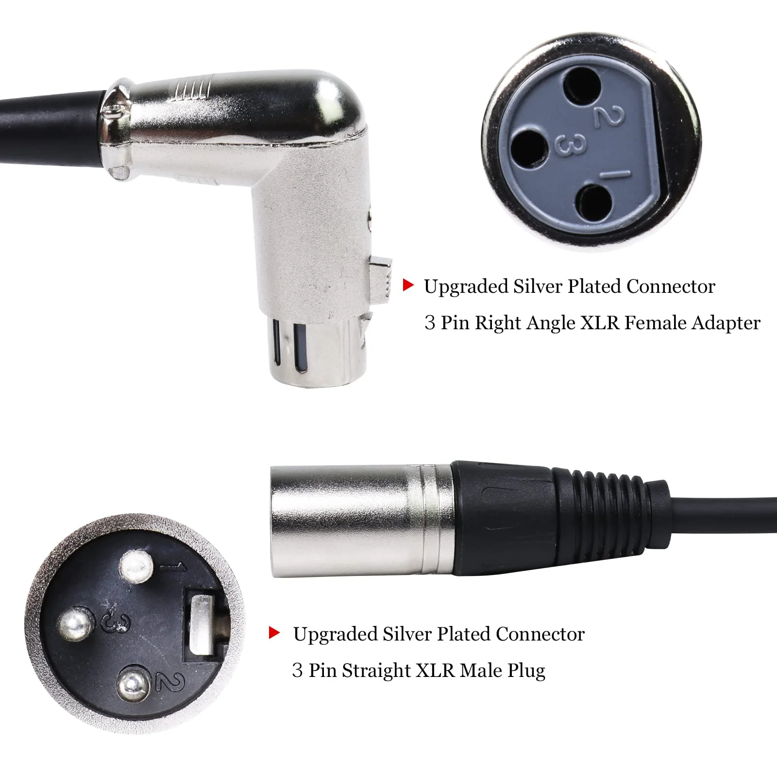 1 Pack of 30 Feet XLR Male to Female Cable - 1pc 30 Ft. 3 Pin Right Angle Balanced XLR Microphone Audio Patch Wire for Amplifier, Mixer, Studio, Podcast Recording 1 pack - Image 2