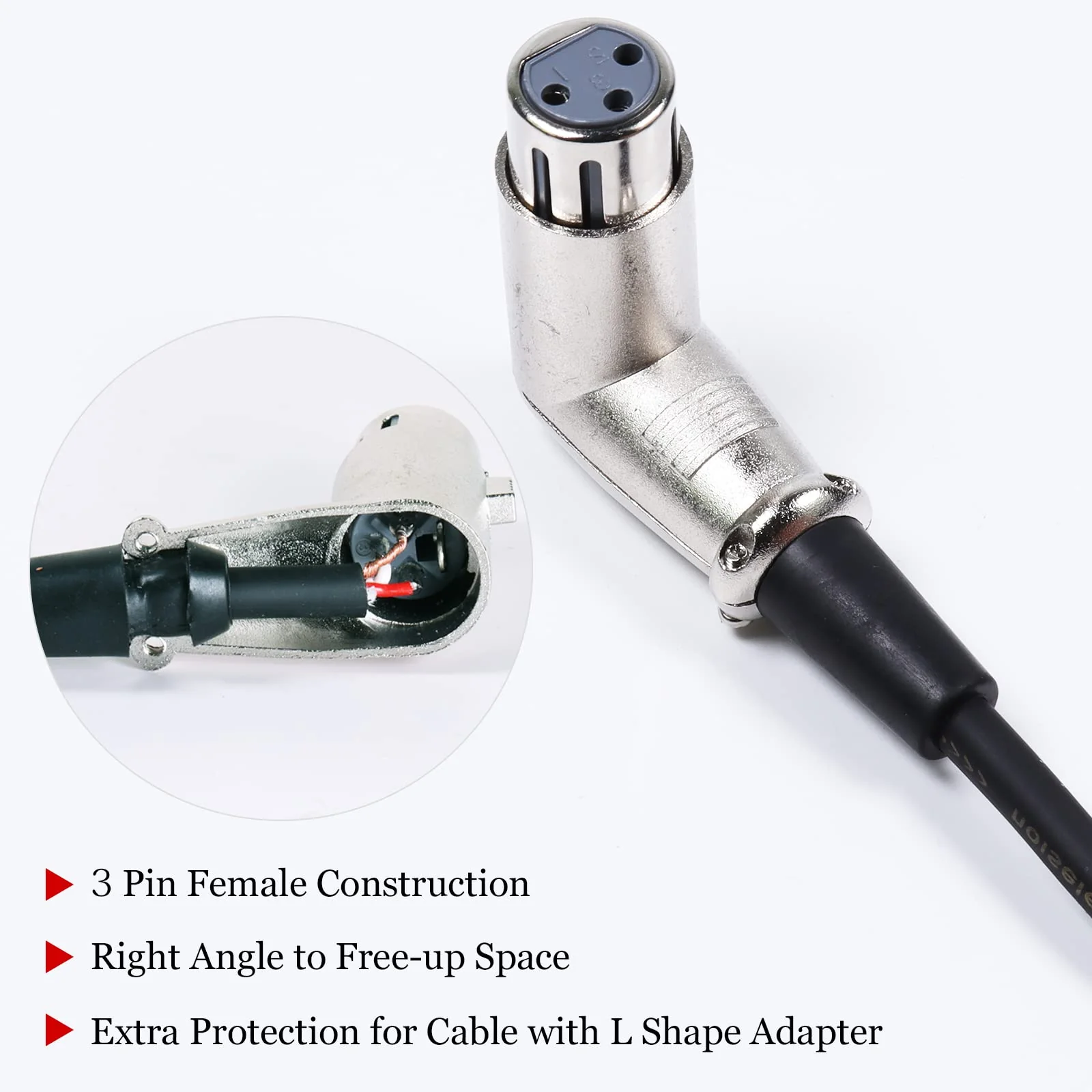 1 Pack of 30 Feet XLR Male to Female Cable - 1pc 30 Ft. 3 Pin Right Angle Balanced XLR Microphone Audio Patch Wire for Amplifier, Mixer, Studio, Podcast Recording 1 pack - Image 3