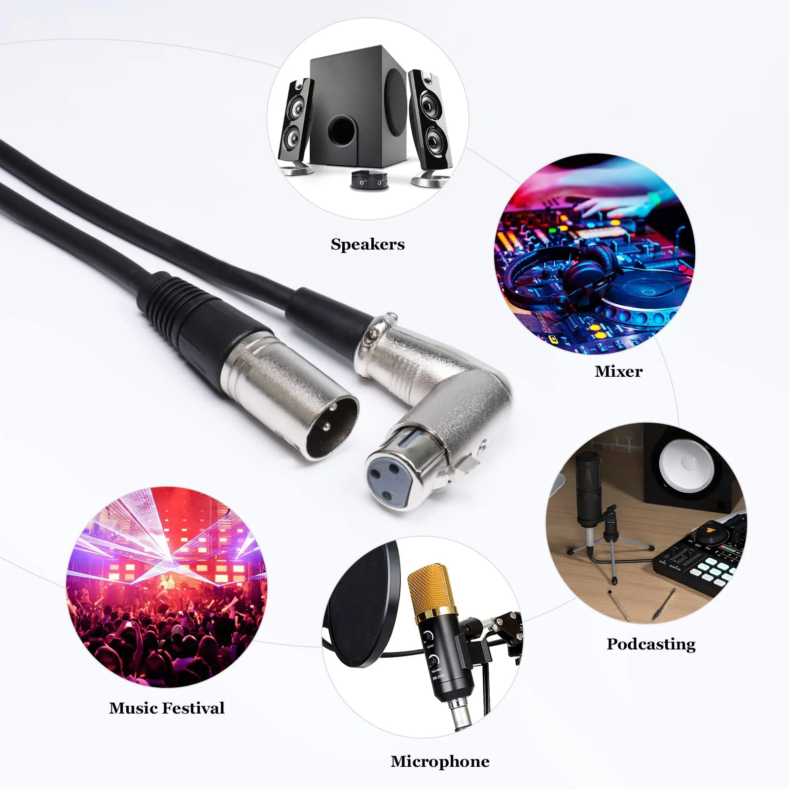 1 Pack of 30 Feet XLR Male to Female Cable - 1pc 30 Ft. 3 Pin Right Angle Balanced XLR Microphone Audio Patch Wire for Amplifier, Mixer, Studio, Podcast Recording 1 pack - Image 7
