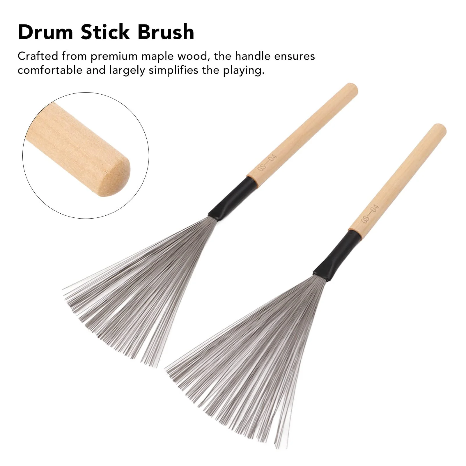 1 Pair Drum Stick Brushes,Maple Wooden Handle Drum Wire Brushes For Rock Band, Jazz Folk, Drummers,Beginners, Students(Wood) Performance Accessory - Image 2