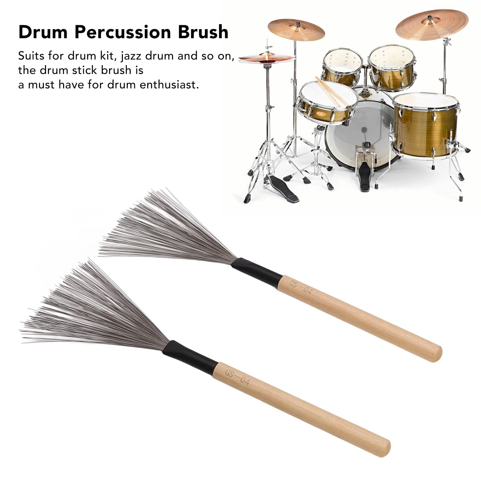 1 Pair Drum Stick Brushes,Maple Wooden Handle Drum Wire Brushes For Rock Band, Jazz Folk, Drummers,Beginners, Students(Wood) Performance Accessory - Image 3
