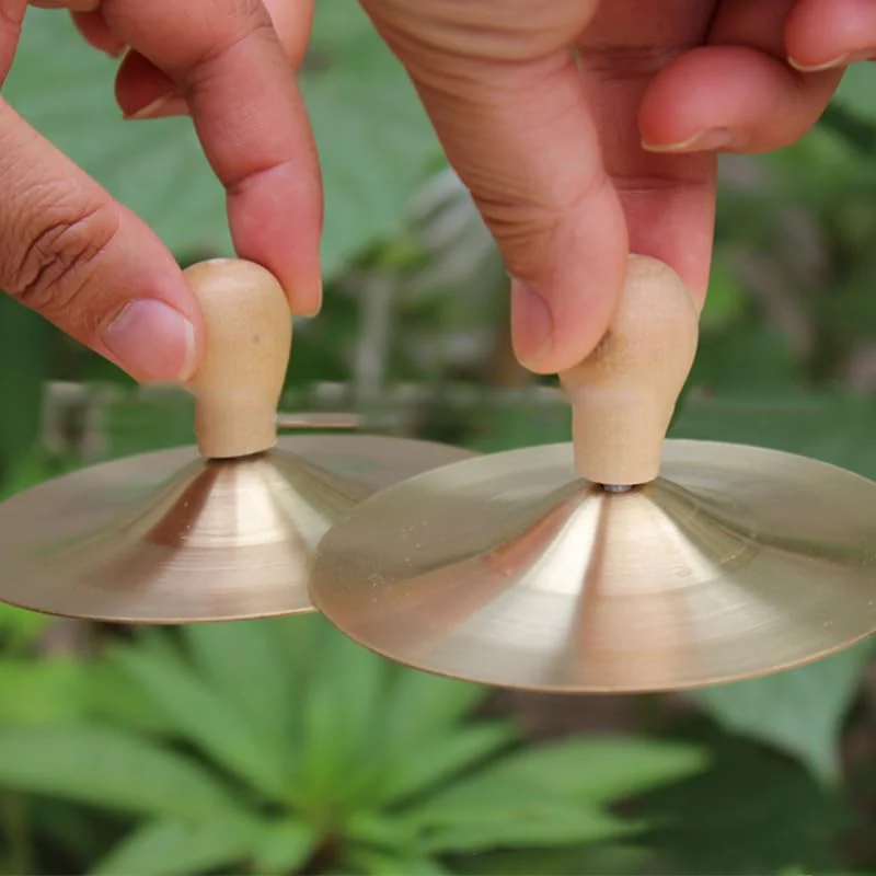 1 Pair Hand Cymbals, Marching Cymbals, 6 Inch Small Copper Finger Cymbals, Gold Metal Finger Zills with Band Percussion Instrument for Adults, Kids, Party - Image 2