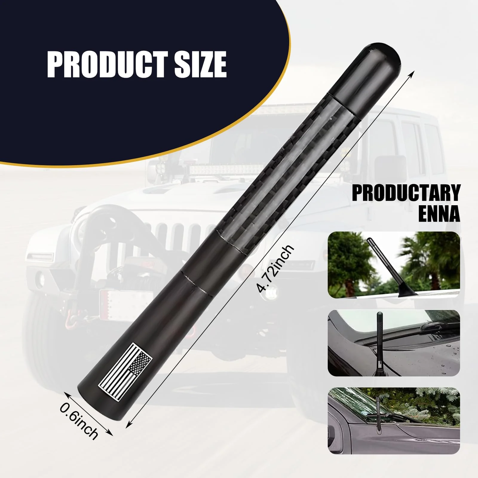 1 PC Car Radio Antenna with Screw, Aerodynamic Design, Waterproof Carbon Fiber Vehicle Signal Receiver, Universal 4.72In Automotive Antenna Replacement (Black #American Flag) Medium Black #American Flag - Image 3