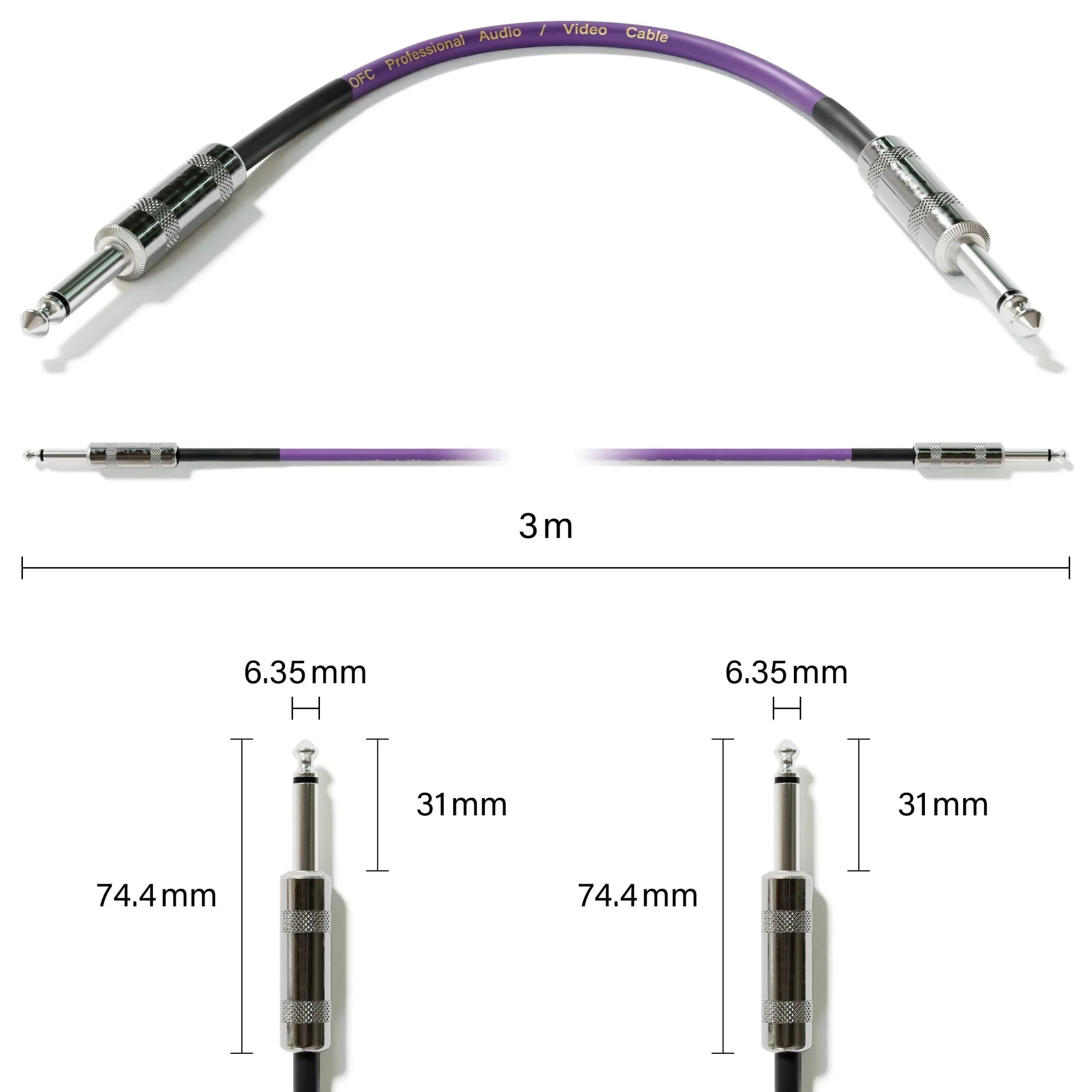 1 Piece - Guitar Instrument Mono Patch Cables Lead 6.35mm 1/4" Straight/Straight [Purple | 600 cm - 236.22"] 600 cm - 236.22" Purple - Image 5